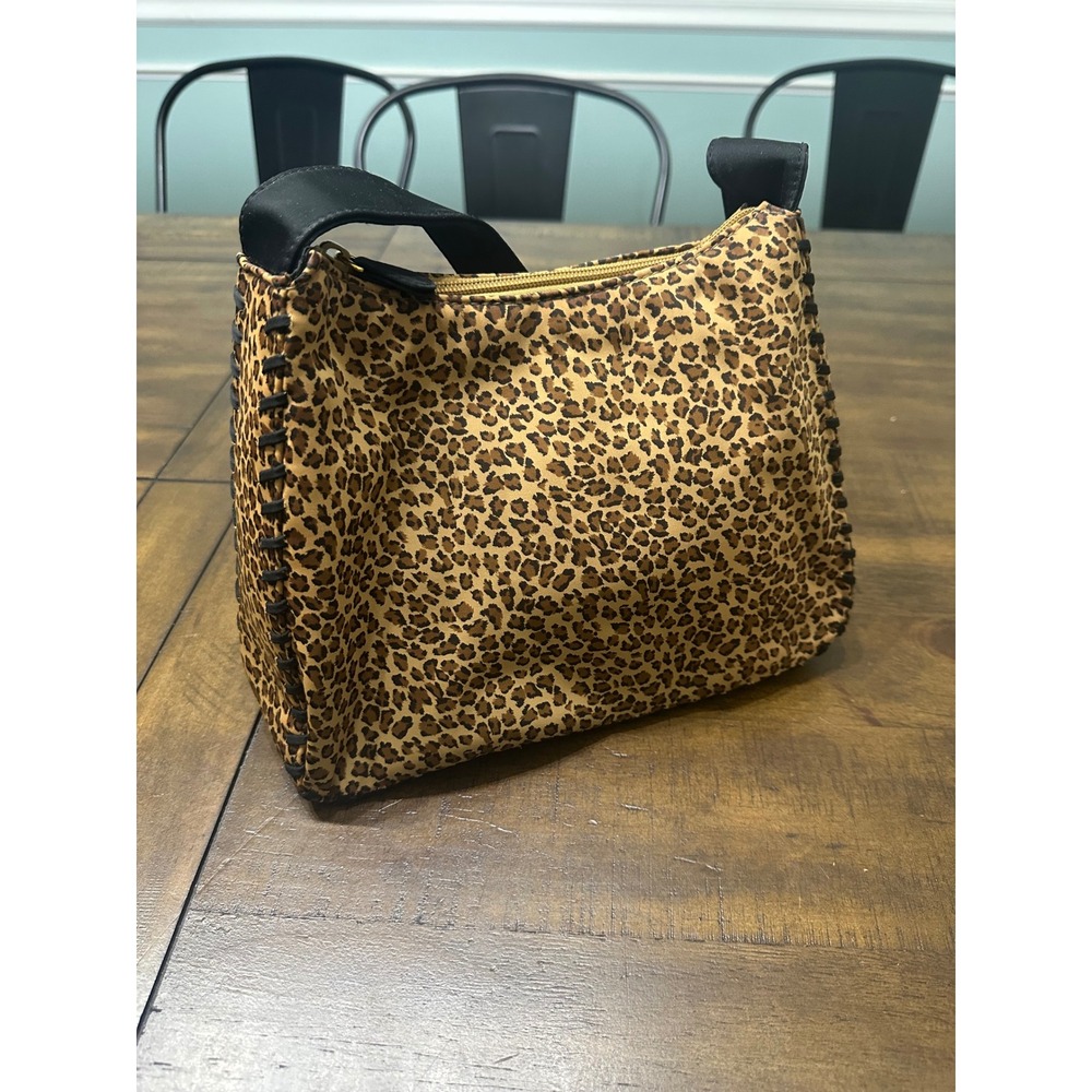 Y2K Womens Leopard Print Whipstitch Shoulder Bag Animal Pattern Hobo Purse Brown